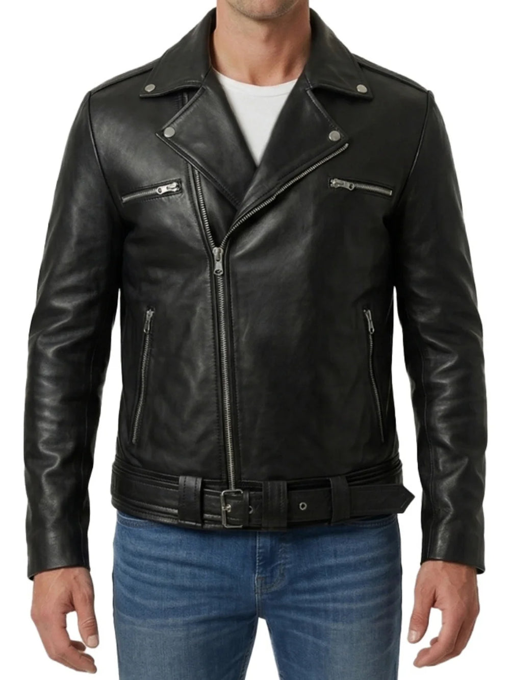Men-Black-Asymmetrical-Belted-Biker-Style-Leather-Jacket