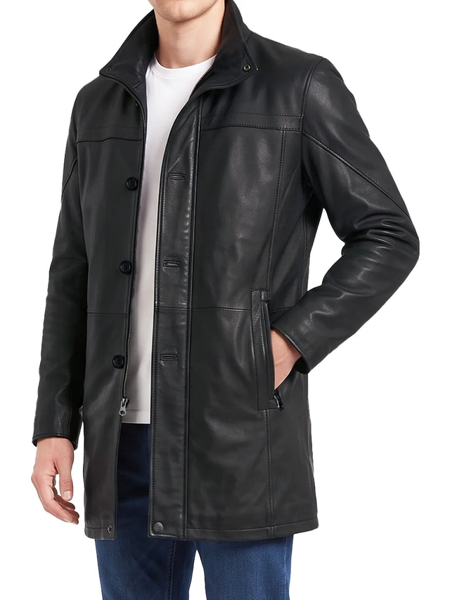 Men's Bristol black lambskin 3/4 length car coat