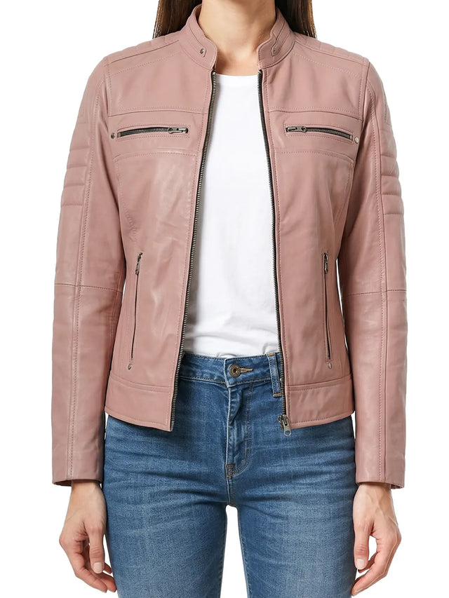 Café Racer-skinnjacka i rosa (Dam)