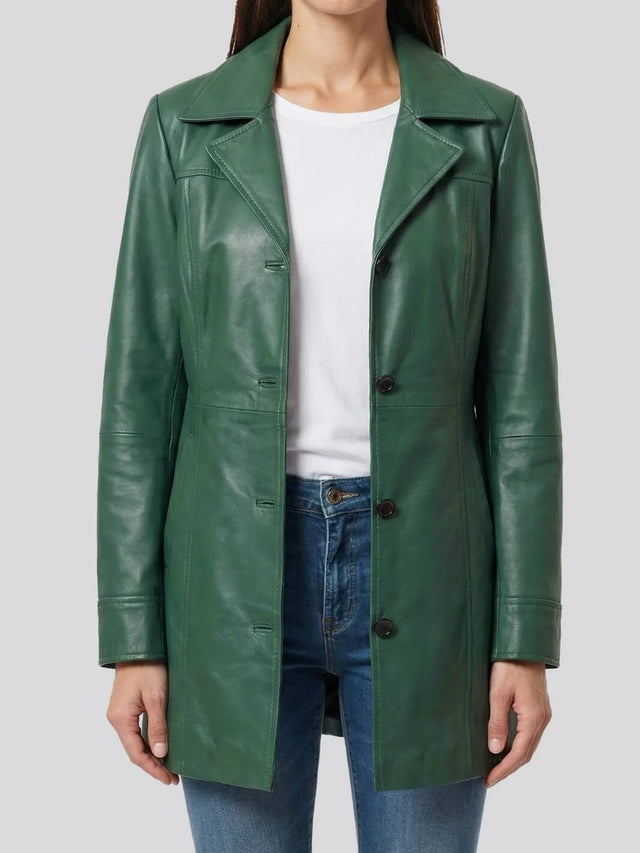 Car coat i skinn i grönt (Dam)