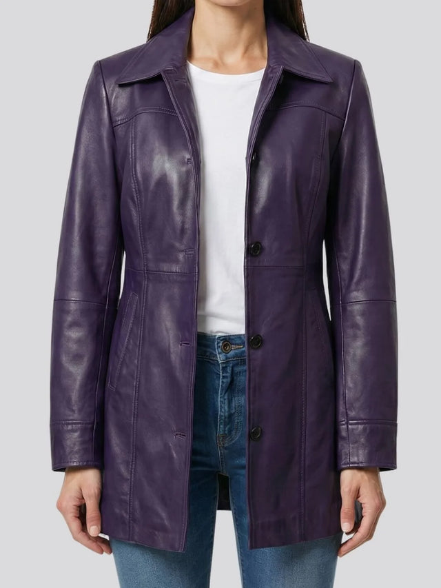 Car coat i skinn i lila (Dam)