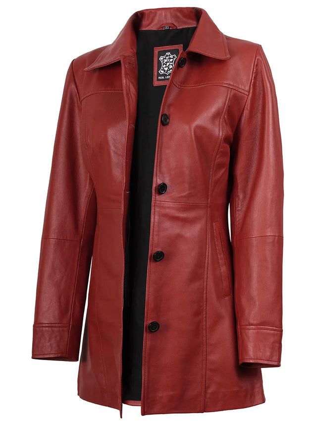 Car coat i skinn i rött (Dam)